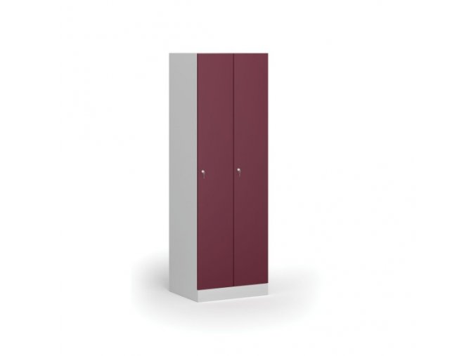 Kovová šatní skříňka, 2-dveřová, 1850 x 600 x 500 mm, cylindrický zámek, červené dveře