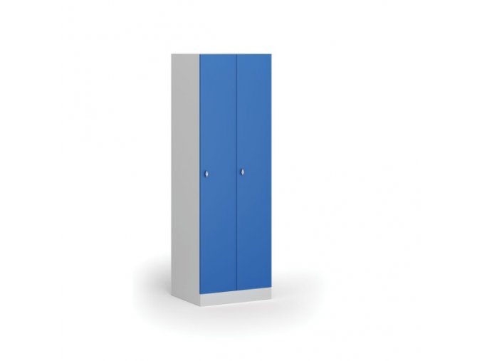 Kovová šatní skříňka, 2-dveřová, 1850 x 600 x 500 mm, otočný zámek, modré dveře