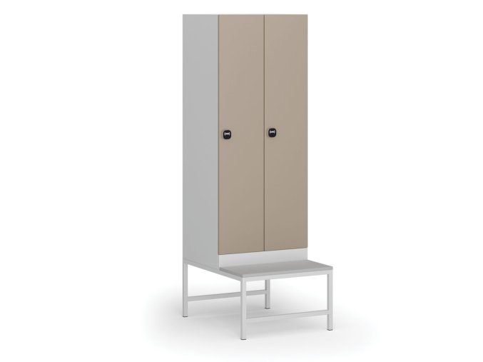Šatní skříňka s lavičkou, 2 oddíly, 1875 x 600 x 500/800 mm, RFID zámek, béžové dveře