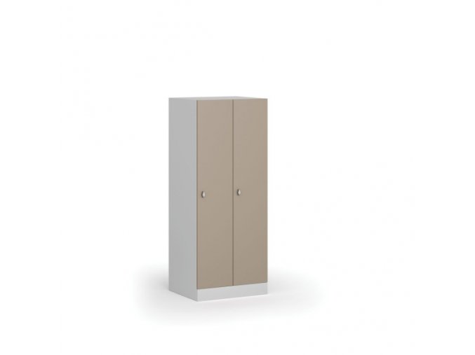 Šatní skříňka snížená, 2 oddíly, 1500 x 600 x 500 mm, otočný zámek, béžové dveře