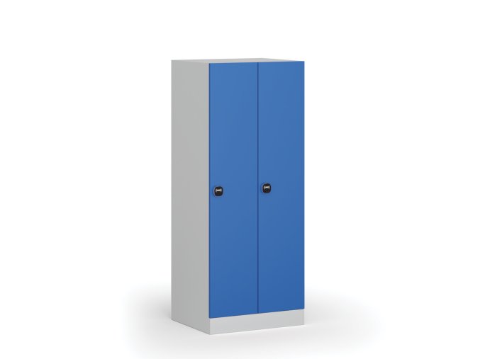 Snížená šatní skříňka, 2 oddíly, 1500 x 600 x 500 mm, RFID zámek, modré dveře