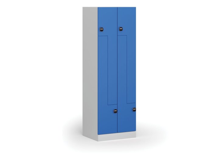 Kovová šatní skříňka Z, 4 oddíly, 1850 x 600 x 500 mm, RFID zámek, modré dveře