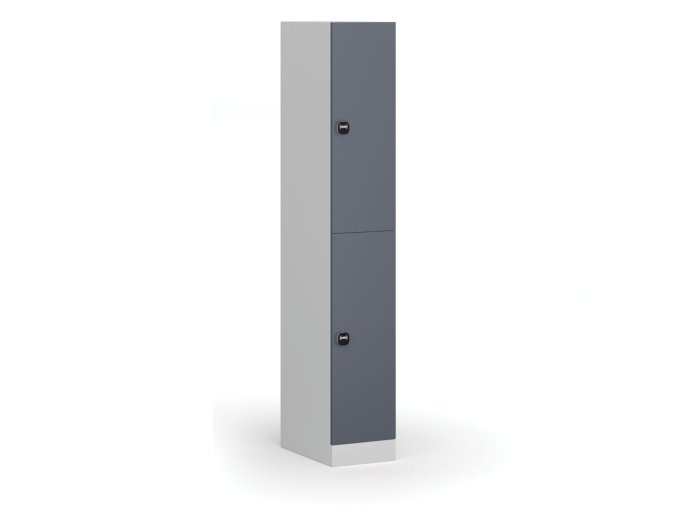 Šatní skříňka s úložnými boxy, 2 boxy, 1850 x 300 x 500 mm, RFID zámek, tmavě šedé dveře