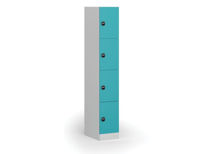 Šatní skříňka s úložnými boxy, 4 boxy, 1850 x 300 x 500 mm, RFID zámek, zelené dveře
