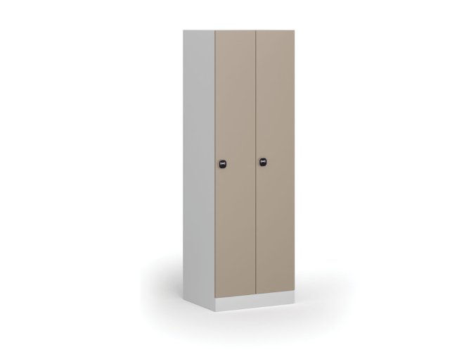Kovová šatní skříňka, 2 oddíly, 1850 x 600 x 500 mm, RFID zámek, béžové dveře