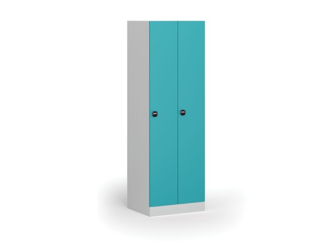 Kovová šatní skříňka, 2 oddíly, 1850 x 600 x 500 mm, RFID zámek, zelené dveře