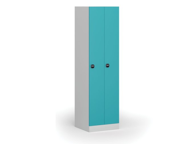 Zúžená kovová šatní skříňka, 2 oddíly, 1850 x 500 x 500 mm, RFID zámek, zelené dveře