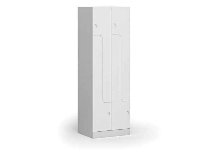 kovova satni skrinka z 4 oddily 1850 x 600 x 500 mm demont cylindricky zamek laminovane dvere bila 111010