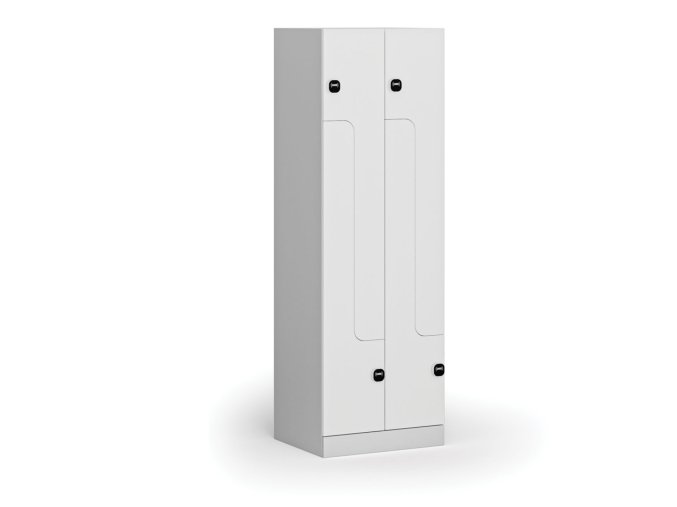 Kovová šatní skříňka Z, 4 oddíly, 1850 x 600 x 500 mm, RFID zámek, laminované dveře, bílá