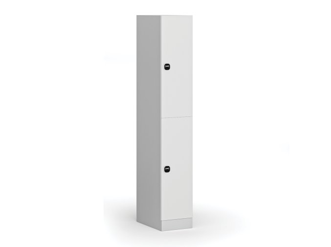 Šatní skříňka s úložnými boxy, 2 boxy, 1850 x 300 x 500 mm, RFID zámek, laminované dveře, bílá