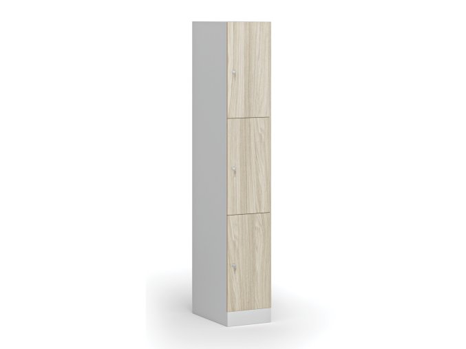 Šatní skříňka s úložnými boxy, 3 boxy, 1850 x 300 x 500 mm, cylindrický zámek, laminované dveře, dub přírodní