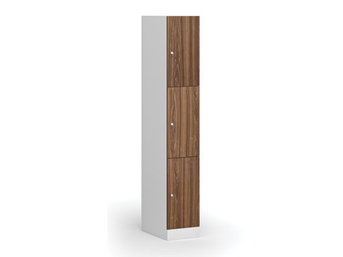 Šatní skříňka s úložnými boxy, 3 boxy, 1850 x 300 x 500 mm, cylindrický zámek, laminované dveře, ořech