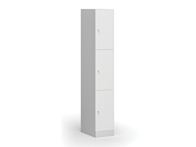 satni skrinka s uloznymi boxy 3 boxy 1850 x 300 x 500 mm cylindricky zamek laminovane dvere bila 110802