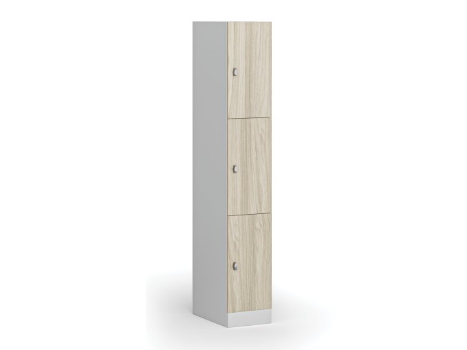 satni skrinka s uloznymi boxy 3 boxy 1850 x 300 x 500 mm otocny zamek laminovane dvere dub prirodni 110804