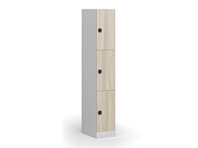 satni skrinka s uloznymi boxy 3 boxy 1850 x 300 x 500 mm kodovy zamek laminovane dvere dub prirodni 110809