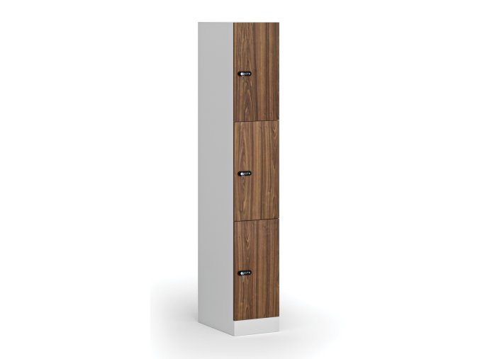 satni skrinka s uloznymi boxy 3 boxy 1850 x 300 x 500 mm mechanicky kodovy zamek laminovane dvere orech 110876