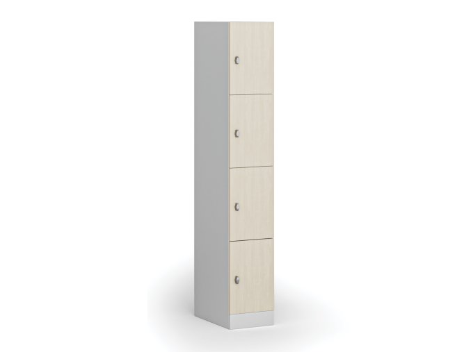 Šatní skříňka s úložnými boxy, 4 boxy, 1850 x 300 x 500 mm, otočný zámek, laminované dveře, bříza