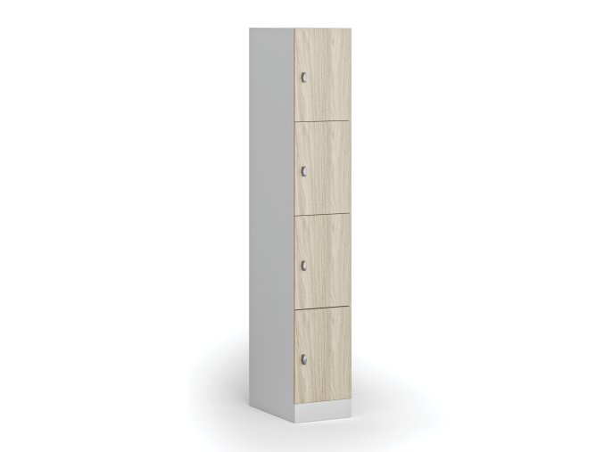 satni skrinka s uloznymi boxy 4 boxy 1850 x 300 x 500 mm otocny zamek laminovane dvere dub prirodni 110889