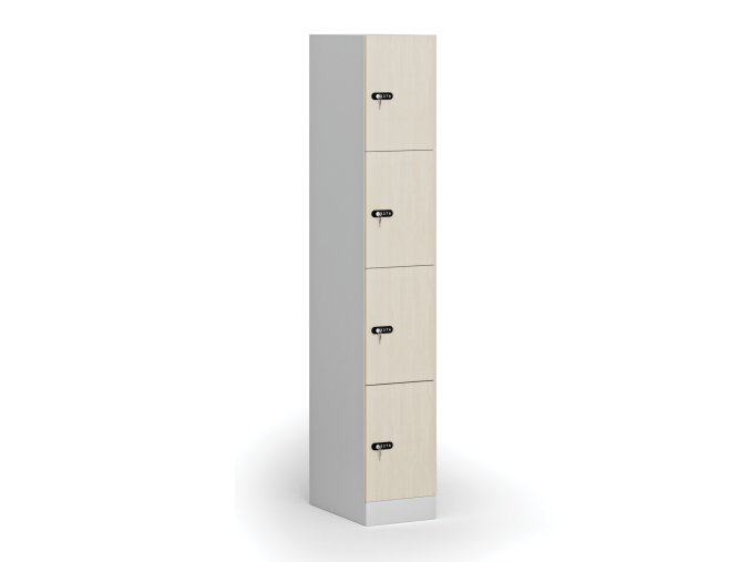satni skrinka s uloznymi boxy 4 boxy 1850 x 300 x 500 mm mechanicky kodovy zamek laminovane dvere briza 110905