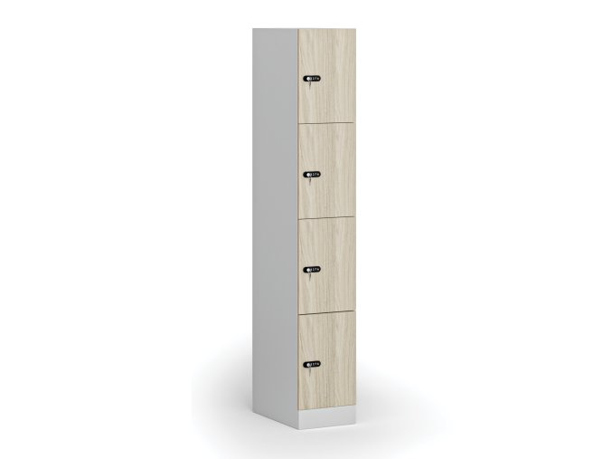 satni skrinka s uloznymi boxy 4 boxy 1850 x 300 x 500 mm mechanicky kodovy zamek laminovane dvere dub prirodni 110906