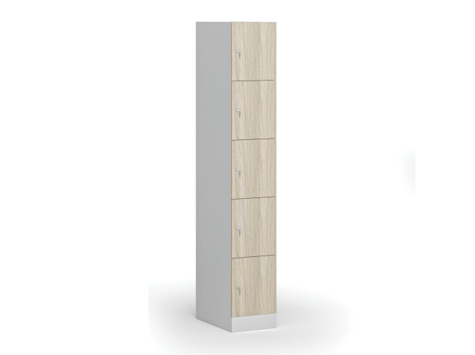 satni skrinka s uloznymi boxy 5 boxu 1850 x 300 x 500 mm cylindricky zamek laminovane dvere dub prirodni 110914