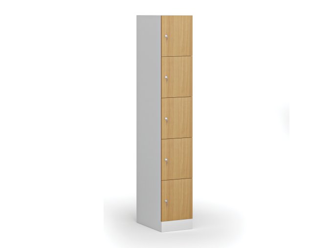 satni skrinka s uloznymi boxy 5 boxu 1850 x 300 x 500 mm cylindricky zamek laminovane dvere buk 110915