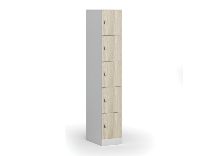 satni skrinka s uloznymi boxy 5 boxu 1850 x 300 x 500 mm otocny zamek laminovane dvere dub prirodni 110922