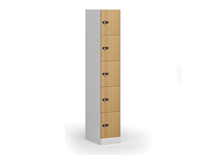 satni skrinka s uloznymi boxy 5 boxu 1850 x 300 x 500 mm mechanicky kodovy zamek laminovane dvere buk 111017