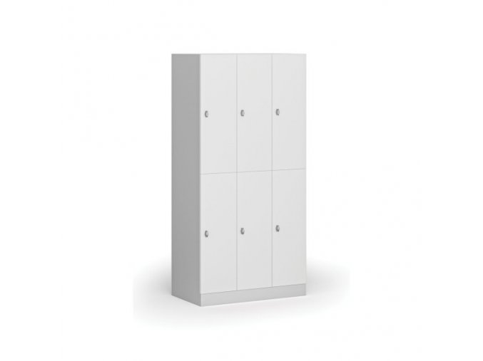 Šatní skříňka s úložnými boxy, 6 boxů, 1850 x 900 x 500 mm, otočný zámek, laminované dveře, bílá