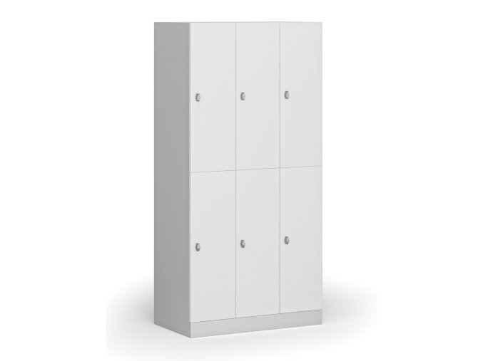 Šatní skříňka s úložnými boxy, 6 boxů, 1850 x 900 x 500 mm, otočný zámek, laminované dveře, bílá