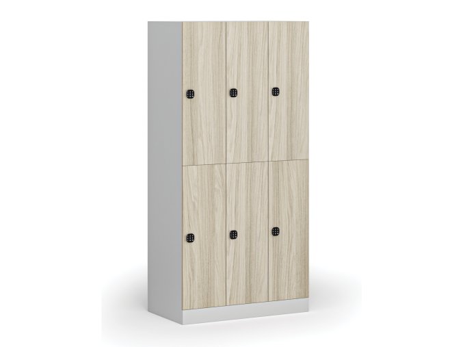 satni skrinka s uloznymi boxy 6 boxu 1850 x 900 x 500 mm kodovy zamek laminovane dvere dub prirodni 111037