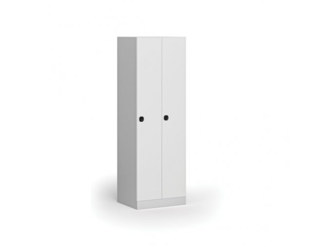 Kovová šatní skříňka, 2-dveřová, 1850 x 600 x 500 mm, kódový zámek, laminované dveře, bílá