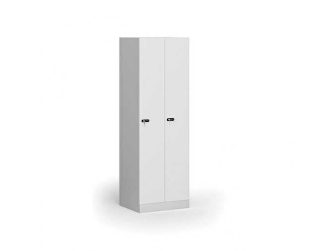 Kovová šatní skříňka, 2-dveřová, 1850 x 600 x 500 mm, mechanický kódový zámek, laminované dveře, bílá