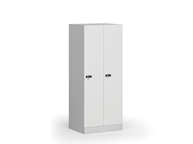snizena satni skrinka 2 oddily 1500 x 600 x 500 mm mechanicky kodovy zamek laminovane dvere bila 111107
