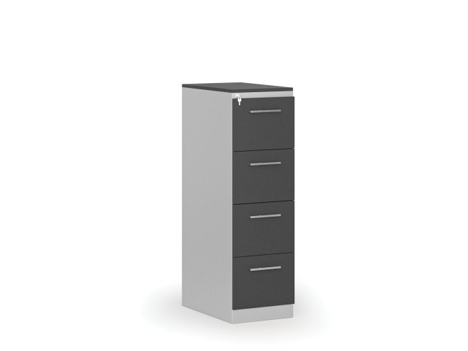 Kovová zásuvková kartotéka PRIMO s dřevěnými čely A4, 4 zásuvky, šedá/grafit