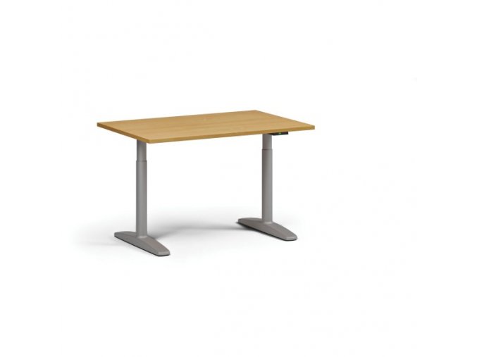 Výškově nastavitelný stůl OBOL, elektrický, 675-1325 mm, deska 1200x800 mm, šedá zaoblená podnož, buk