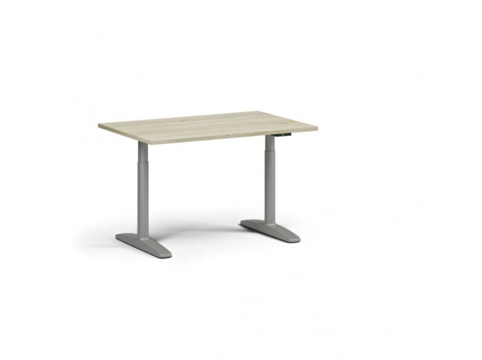 Výškově nastavitelný stůl OBOL, elektrický, 675-1325 mm, deska 1200x800 mm, šedá zaoblená podnož, dub přírodní