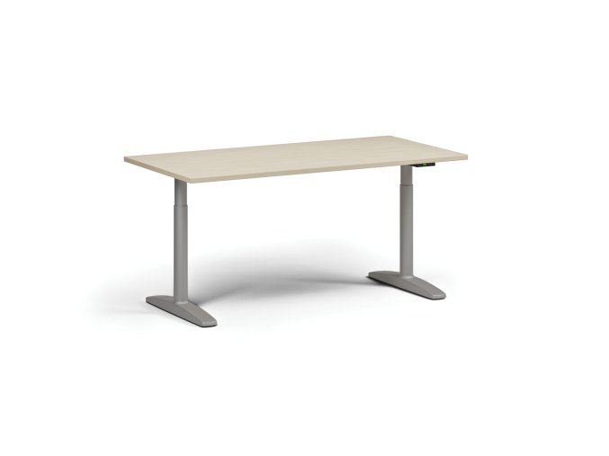 Výškově nastavitelný stůl OBOL, elektrický, 675-1325 mm, deska 1600x800 mm, šedá zaoblená podnož, bříza