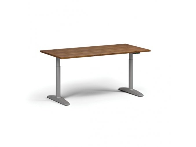 Výškově nastavitelný stůl OBOL, elektrický, 675-1325 mm, deska 1600x800 mm, šedá zaoblená podnož, ořech