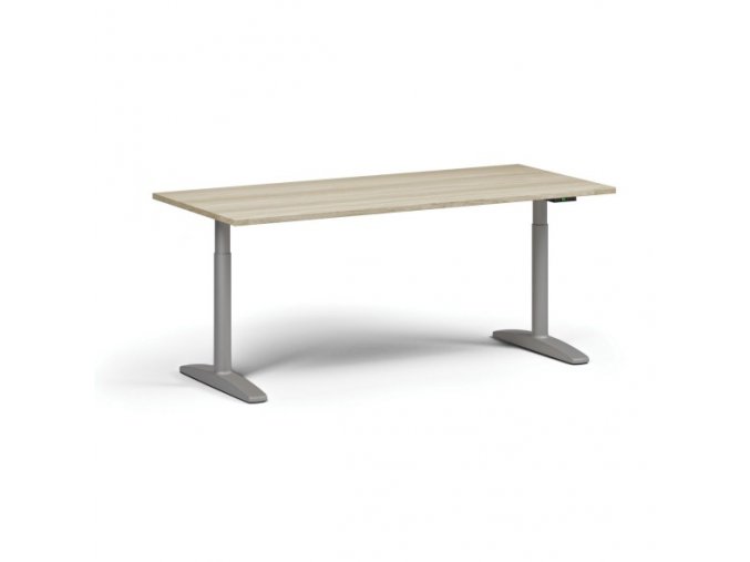 Výškově nastavitelný stůl OBOL, elektrický, 675-1325 mm, deska 1800x800 mm, šedá zaoblená podnož, dub přírodní