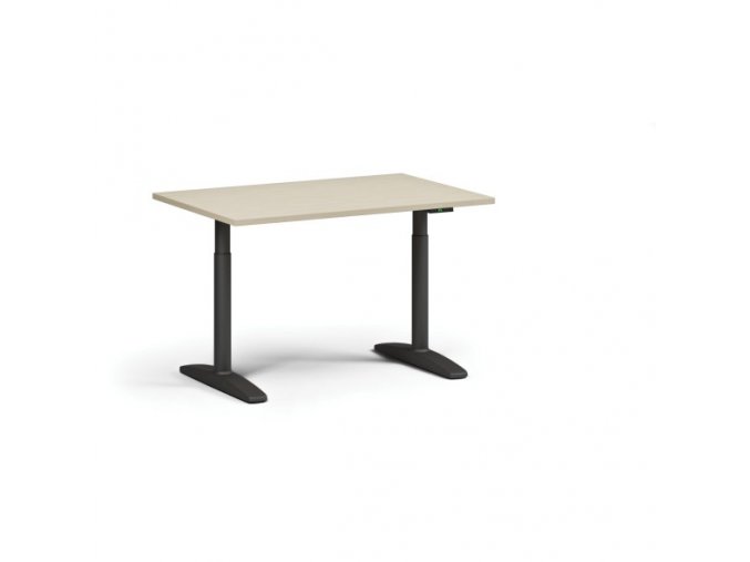 Výškově nastavitelný stůl OBOL, elektrický, 675-1325 mm, deska 1200x800 mm, černá zaoblená podnož, bříza
