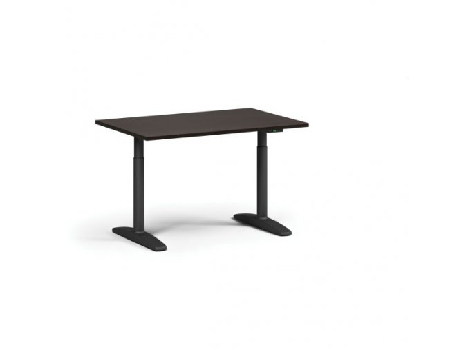 Výškově nastavitelný stůl OBOL, elektrický, 675-1325 mm, deska 1200x800 mm, černá zaoblená podnož, wenge