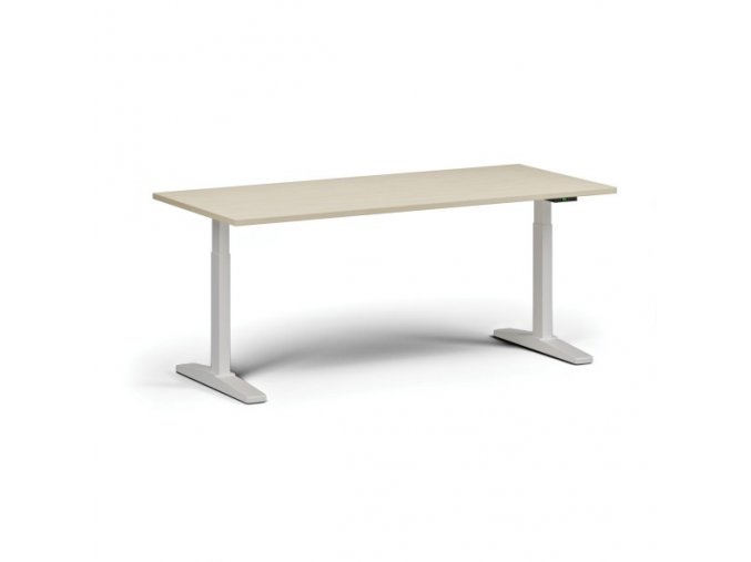 Výškově nastavitelný stůl, elektrický, 675-1325 mm, deska 1800x800 mm, bílá podnož, bříza
