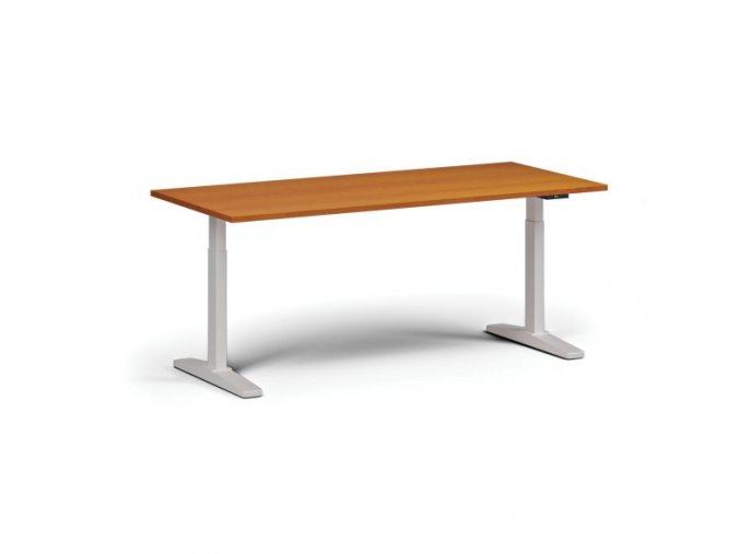 Výškově nastavitelný stůl, elektrický, 675-1325 mm, deska 1800x800 mm, bílá podnož, třešeň