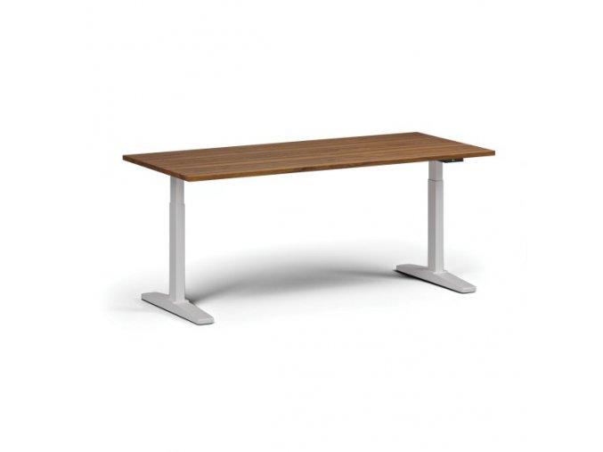 Výškově nastavitelný stůl, elektrický, 675-1325 mm, deska 1800x800 mm, bílá podnož, ořech