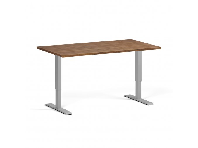 Výškově nastavitelný stůl, elektrický, 675-1325 mm, deska 1400x800 mm, šedá podnož, ořech