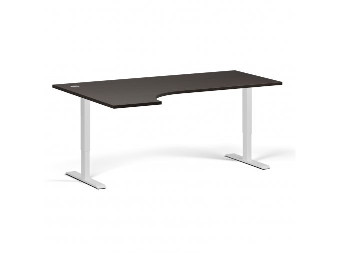 Výškově nastavitelný stůl, elektrický, 675-1325 mm, rohový levý, deska 1800x1200 mm, bílá podnož, wenge
