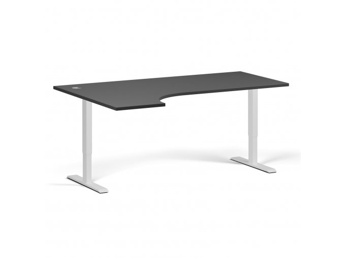 Výškově nastavitelný stůl, elektrický, 675-1325 mm, rohový levý, deska 1800x1200 mm, bílá podnož, grafit