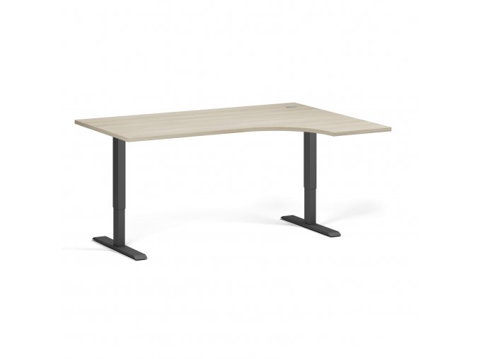 Výškově nastavitelný stůl, elektrický, 675-1325 mm, rohový pravý, deska 1600x1200 mm, černá podnož, dub přírodní