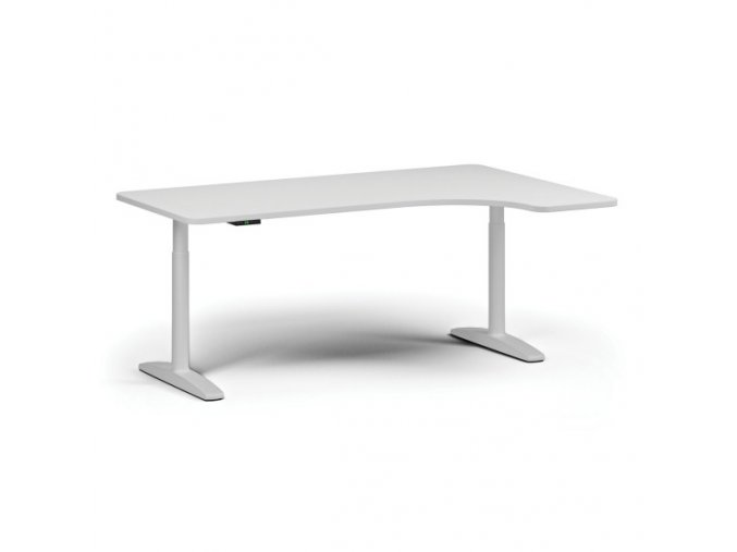 Výškově nastavitelný stůl OBOL, elektrický, 675-1325 mm, levý/pravý, deska 1800x1200 mm, bílá zaoblená podnož, bílá